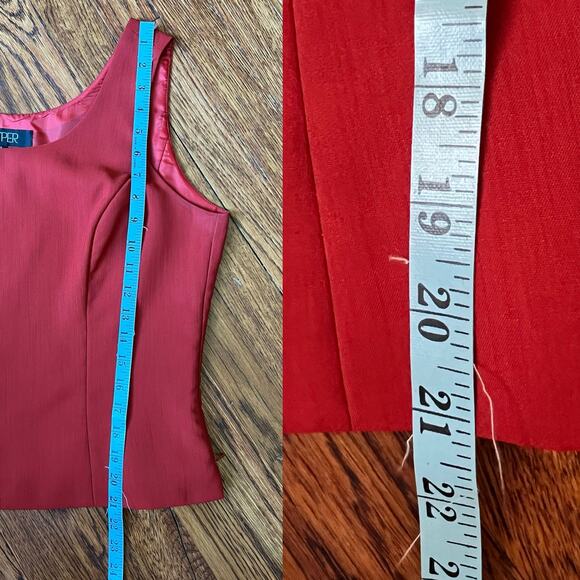 90s Vintage Kasper Red Cropped Tank Blouse Size 12 Side Zip Scoop Neck Coquette - Picture 11 of 15